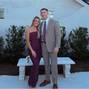 House of CB Dress - Gradient Color Strapless Ruched Mesh Gown